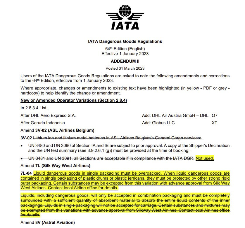 IATA DGR Addendum II