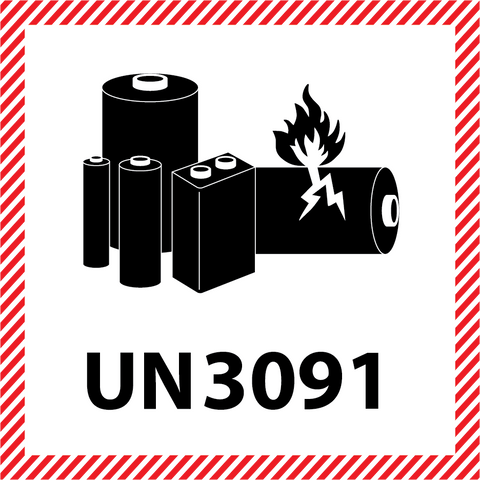 Lithium Metal Batteries Handling Label UN3091 100mm x 100mm
