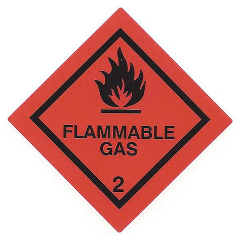 Hazard Label 50mmx50mm  Class 2  Flammable Gas Rolls of 250 (Code V2.1SMALL)