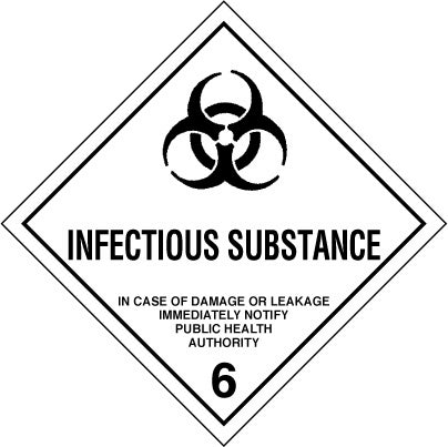 Hazard Label 100mmx100mm  Class 6  Infectious Substances Rolls of 250 (Code V6.2)