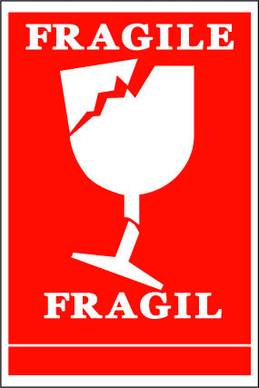 Handling Label 100mmx150mm  Fragile (Broken Wine Glass Symbol) Rolls of 250 (Code VF)