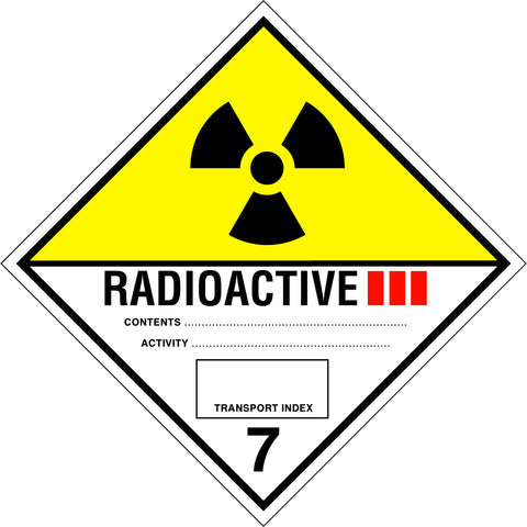Placard/Container Label 300mmx300mm Class 7 III Radioactive 7.3 (Code CT7.3L)