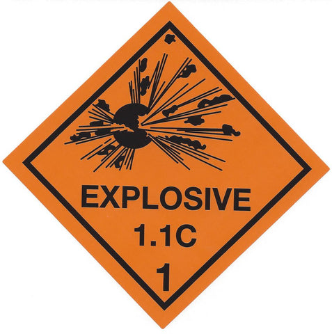 Hazard Label 100mmx100mm Class 1  Explosive 1.1C Rolls of 250 (Code V1.1C)