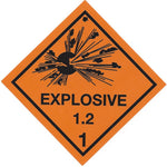 Hazard Label 100mmx100mm Class 1  Explosive 1.2 Rolls of 250 (Code V1.2)