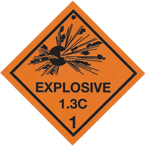Hazard Label 100mmx100mm  Class 1  Explosive 1.3C Rolls of 250 (Code V1.3C)