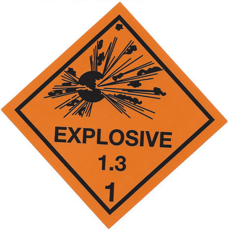 Hazard Label 100mmx100mm Class 1  Explosive 1.3 Rolls of 250 (Code V1.3)