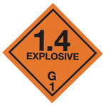 Hazard Label 100mmx100mm  Class 1  Explosive 1.4G Rolls of 250 (Code V1.4G)