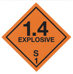 Hazard Label 100mmx100mm  Class 1  Explosive 1.4S Rolls of 250 (CodeV1.4S)