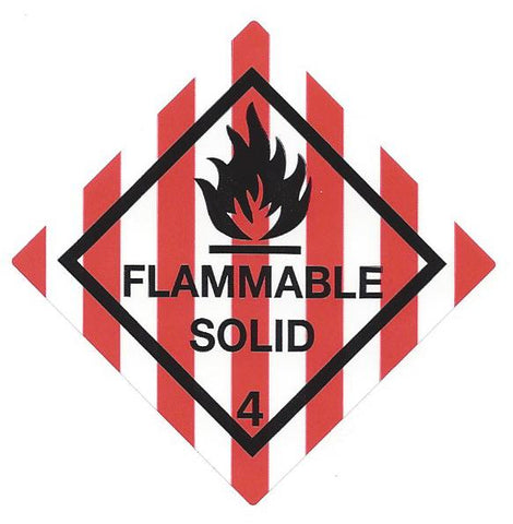 Hazard Label 50mmx50mm  Class 4 Flammable Solid Rolls of 250 (Code V4.1SMALL)