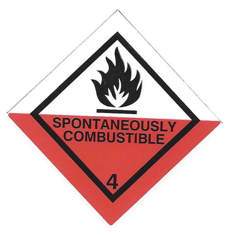 Hazard Label 50mmx50mm  Class 4 Spontaneously Combustible Rolls of 250 (Code V4.2SMALL)