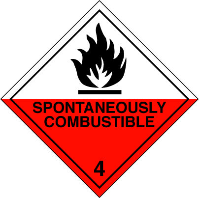 Hazard Label 100mmx100mm  Class 4  Spontaneously Combustible Rolls of 250 (Code V4.2)
