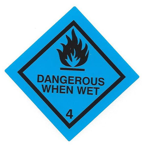 Hazard Label 50mmx50mm  Class 4 Dangerous When Wet Rolls of 250 (Code V4.3SMALL)