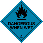 Hazard Label 100mmx100mm  Class 4  Dangerous When Wet Rolls of 250 (Code V4.3)