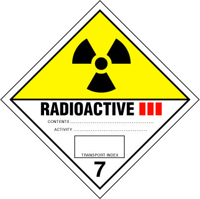 Hazard Label 100mmx100mm  Class 7  Radioactive 7 (III) Rolls of 250 (Code V7.3)