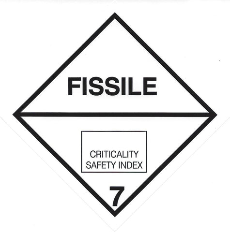 Hazard Label 100mmx100mm  Class 7  Fissile Rolls of 250 (Code V7F)