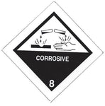 Hazard Label 50mmx50mm  Class 8 Corrosive Rolls of 250 (Code V8SMALL)