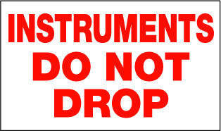 Handling Label 110mmx75mm  Instruments do not drop Rolls of 250 (Code VIDND)