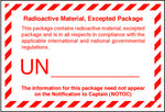 Package Label 110mm x 75mm  Radioactive Material, Excepted Package Rolls of 250 (Code VREX)