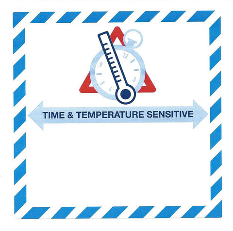 Handling Label 100mmx100mm  Time & Temperature Sensitive Rolls of 250 (Code VTT)
