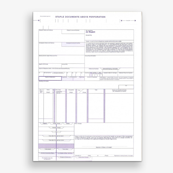 Neutral/Master Air Waybills (Continuous Format NCR) Box of 200 sets (Code AWB-CN)