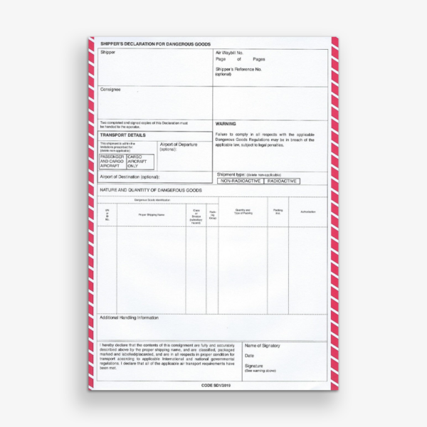 Air IATA DGN 1-Part (with columns) Pack of 100 (Code SD1)