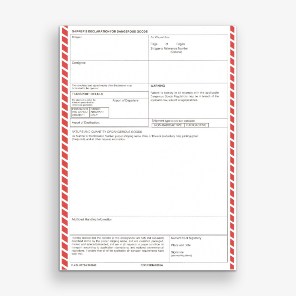 Air IATA DGN 1-Part (without columns) Pack of 100 (Code SDM)