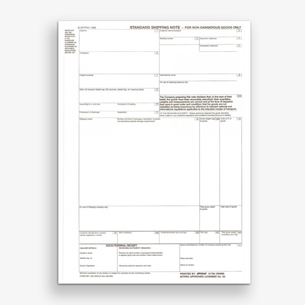 Standard Shipping Note 4-Part (Tipped Glued NCR) Box of 100 sets (Code SSNT)