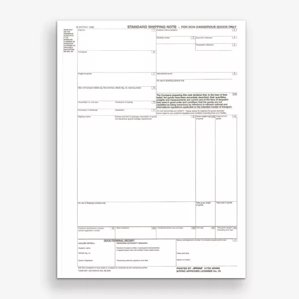 Standard Shipping Note 4-Part (Tipped Glued NCR) Box of 100 sets (Code SSNT)