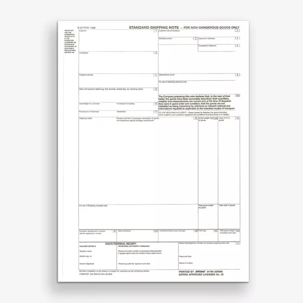 Standard Shipping Note 4-Part (Continuous Format NCR) Box of 500 sets (Code SSNCON)